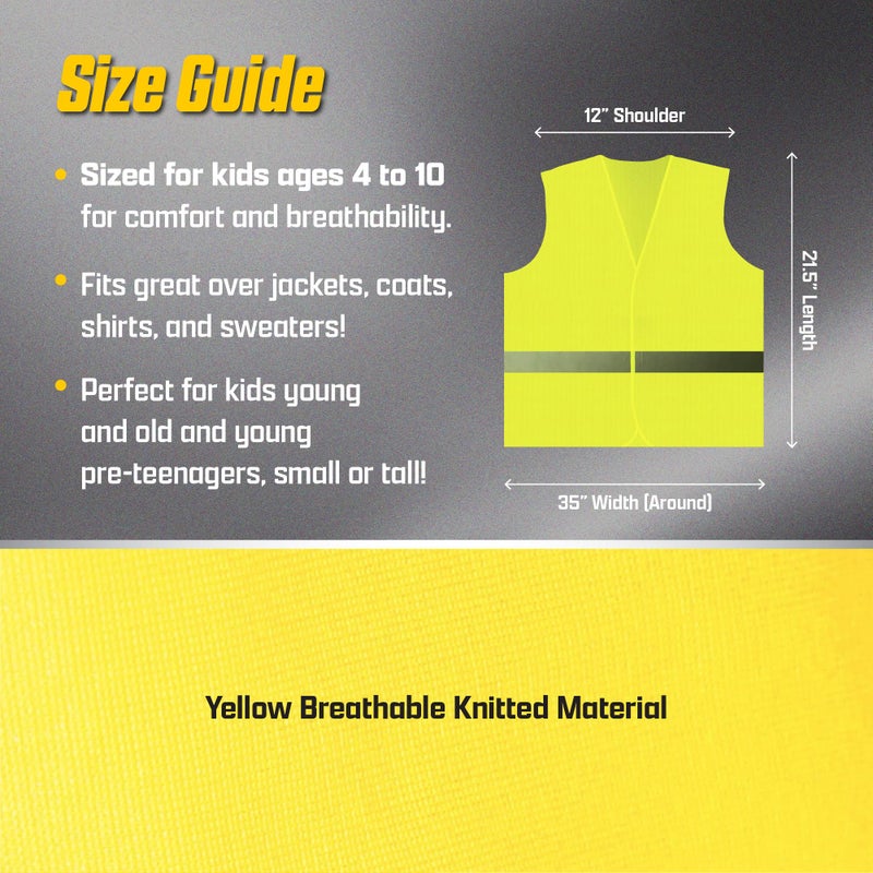 PeerBasics, 10 Pack Child 360 Degree Safety Vest Yellow, Reflective High Visibility Silver Strip, Boys & Girls, Work, Cycling, Runner, Crossing Guard, Road, for Kids - Image 4